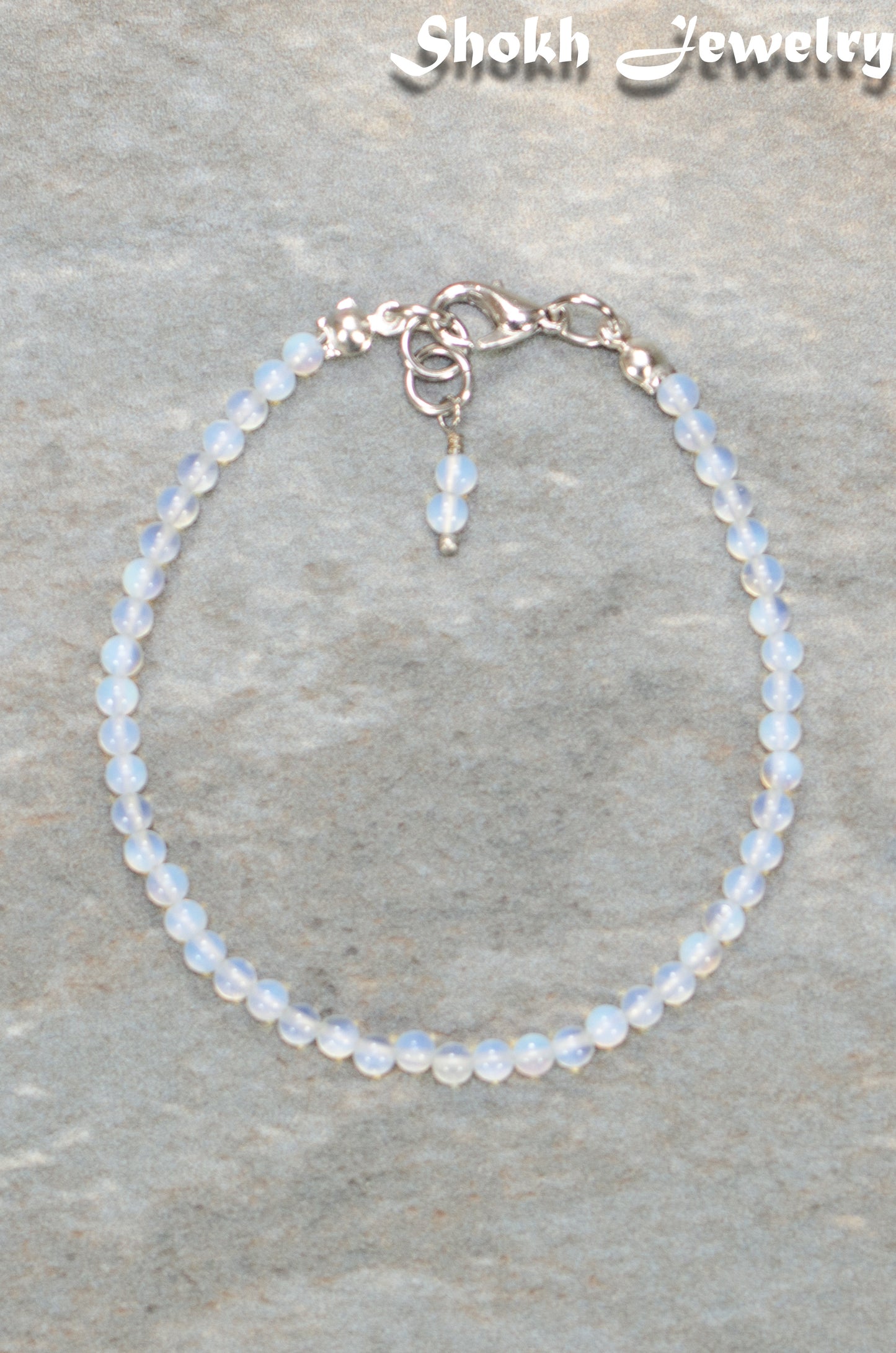 Top view of 3mm Clear White Opalite Anklet.