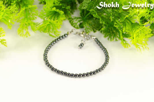 Unisex 3mm Natural Hematite Beaded Bracelet for men/women.