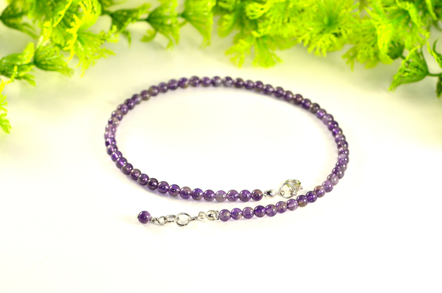 Close up of 4mm Amethyst Crystal Choker Necklace.
