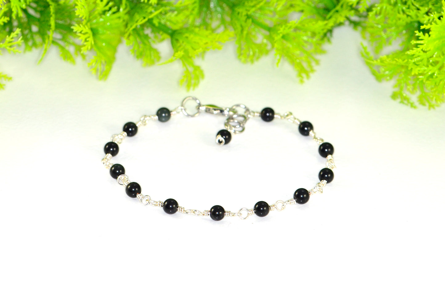 4mm Black Obsidian Link Chain Anklet with clasp.