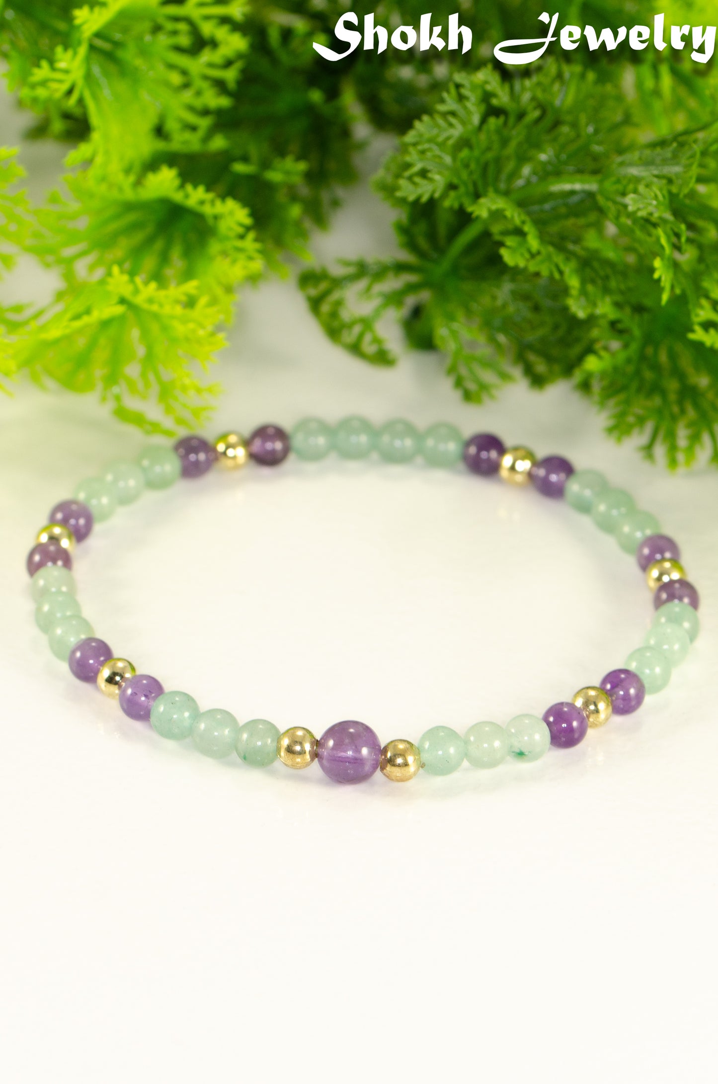 4mm Green Aventurine and Amethyst Bracelet for women.