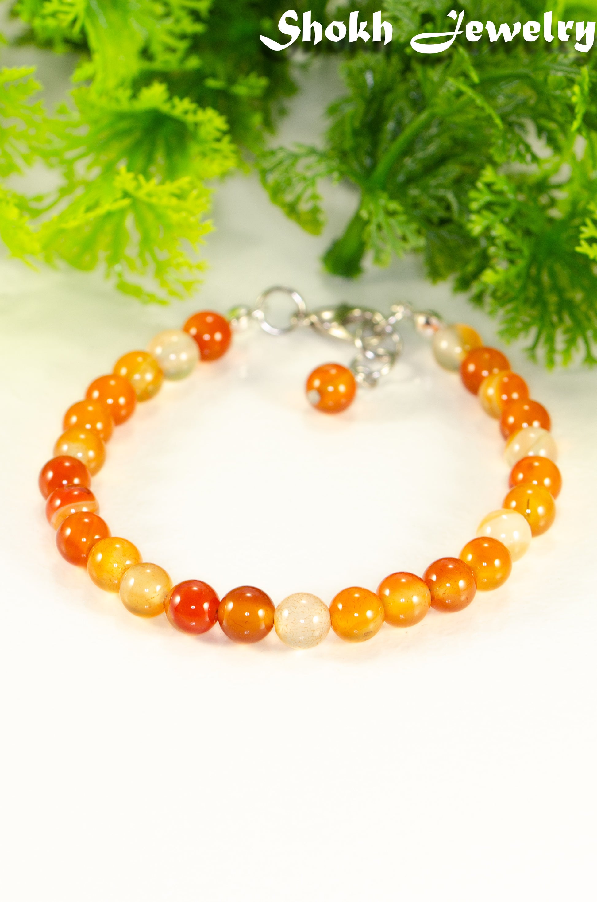6mm Carnelian Anklet with clasp and a dangle.