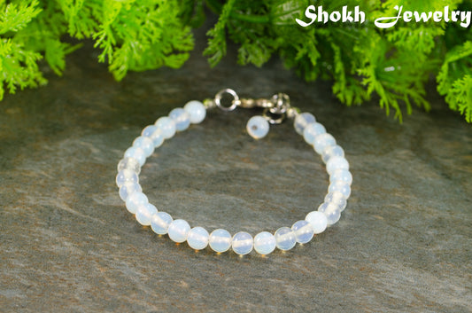 6mm Clear White Opalite Beaded Bracelet for women.
