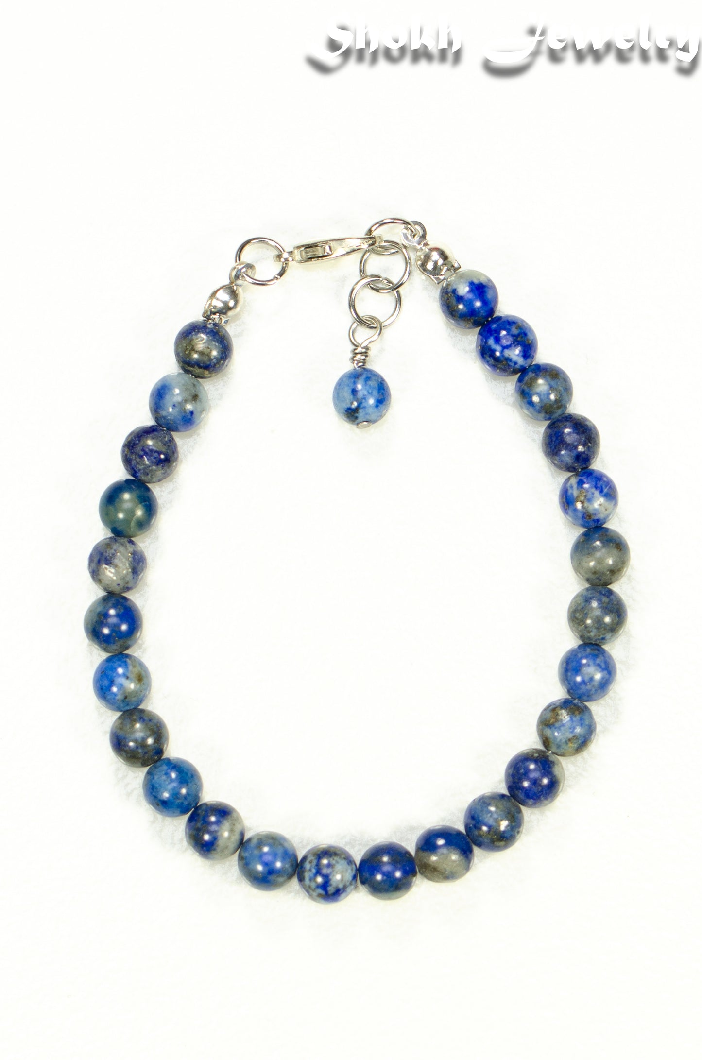 Top view of 6mm Lapis Lazuli Beaded Anklet.
