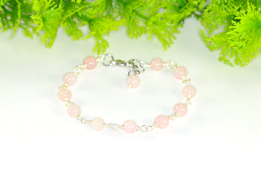 6mm Rose Quartz Link Bracelet with clasp.