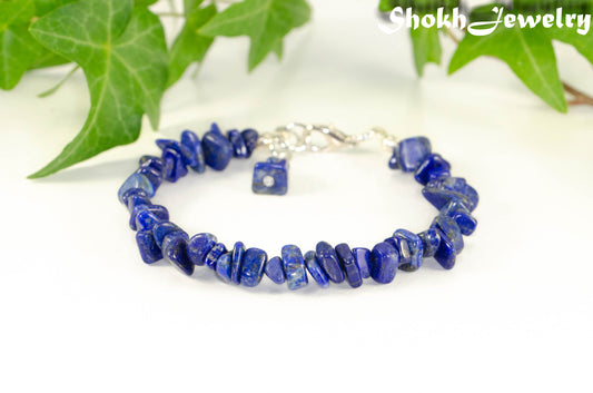 Natural Lapis Lazuli Chip Bracelet with clasp and a dangle.