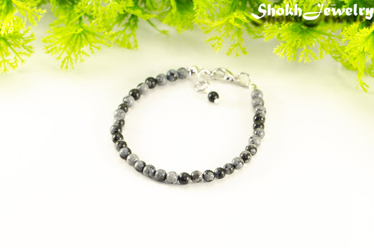 4mm Snowflake Obsidian Stone Bracelet with Clasp.