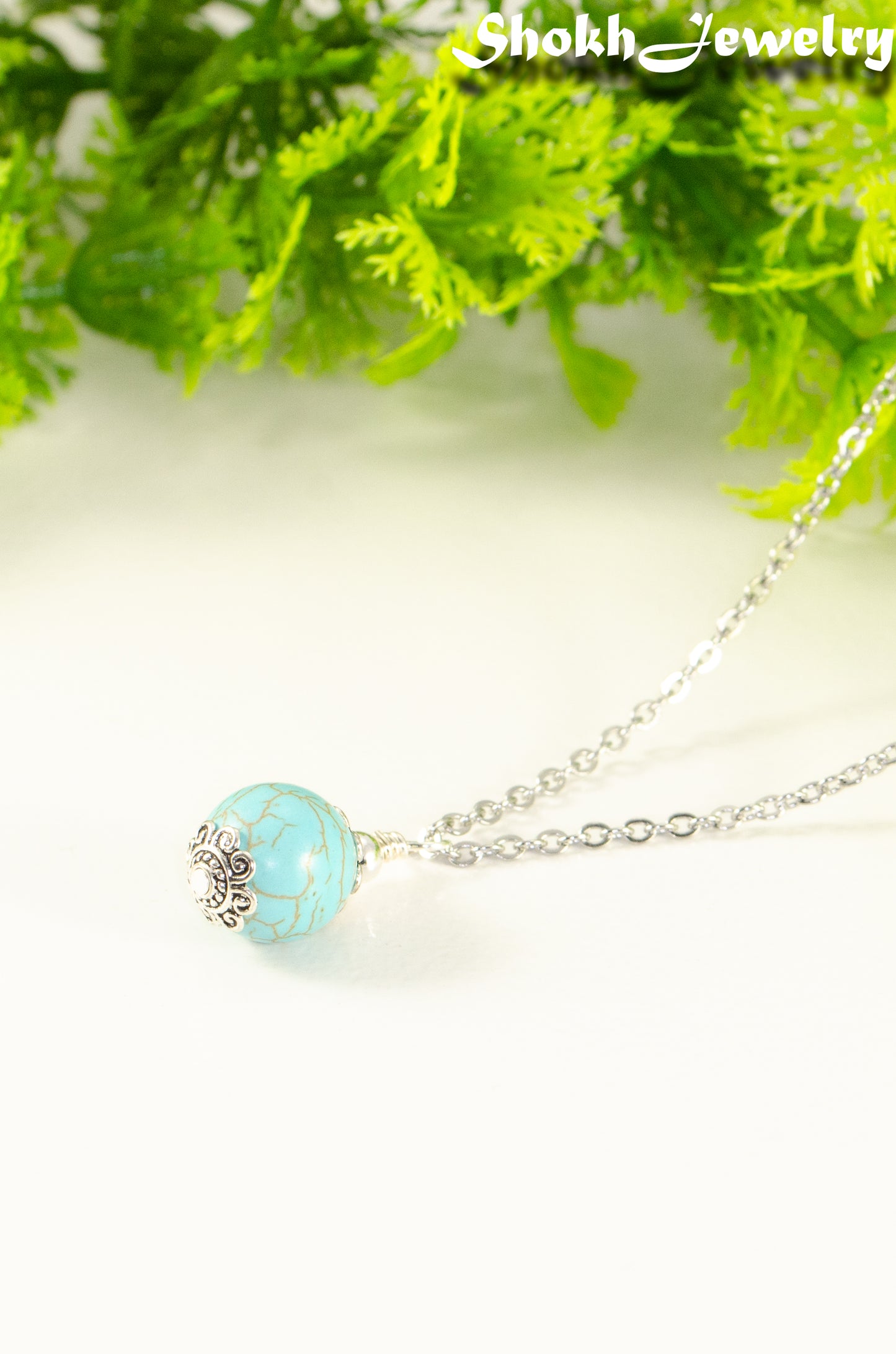 12mm Turquoise Howlite Pendant Necklace.