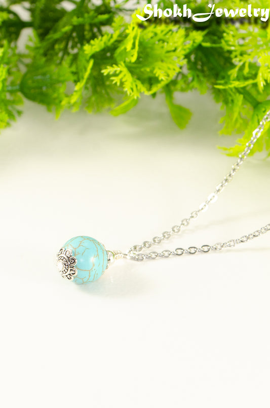 12mm Turquoise Howlite Pendant Necklace.