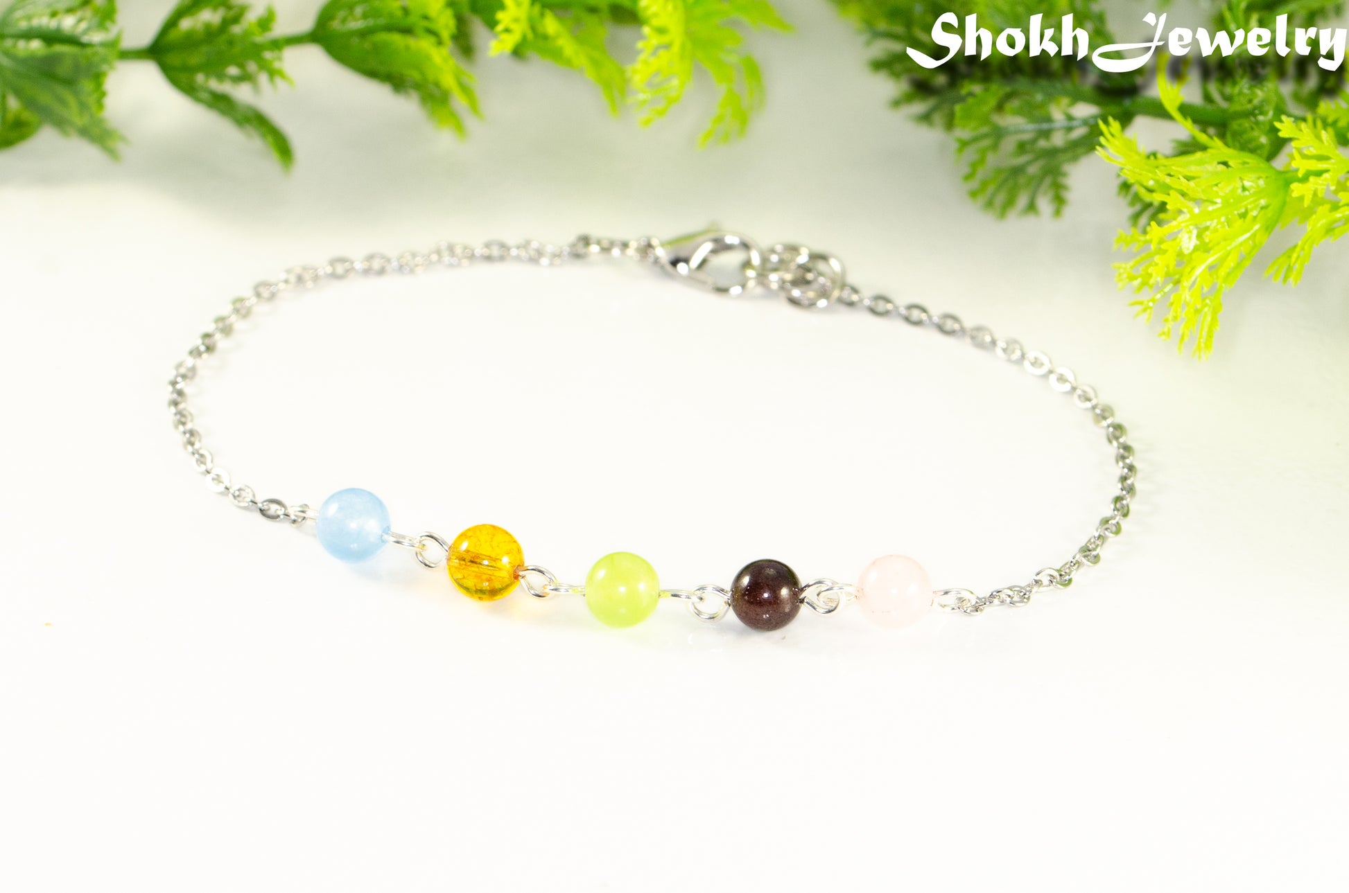 Custom Family Birthstone Anklet with 5 gemstones