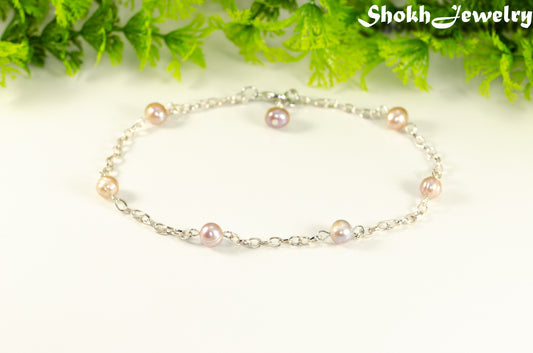 Lavender Freshwater Pearl and Chain Anklet with clasp.