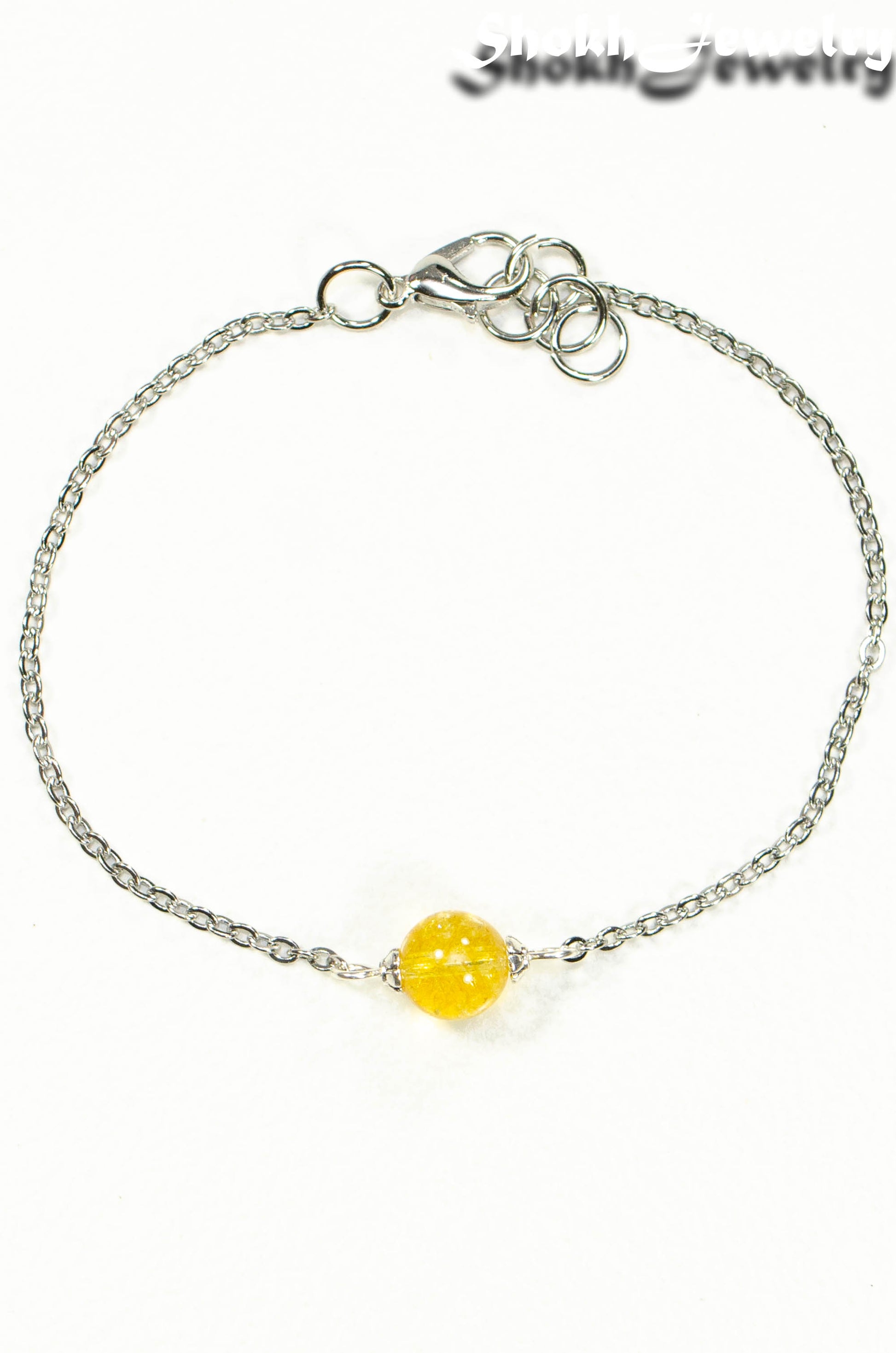Top view of 8mm Citrine and Chain Anklet.