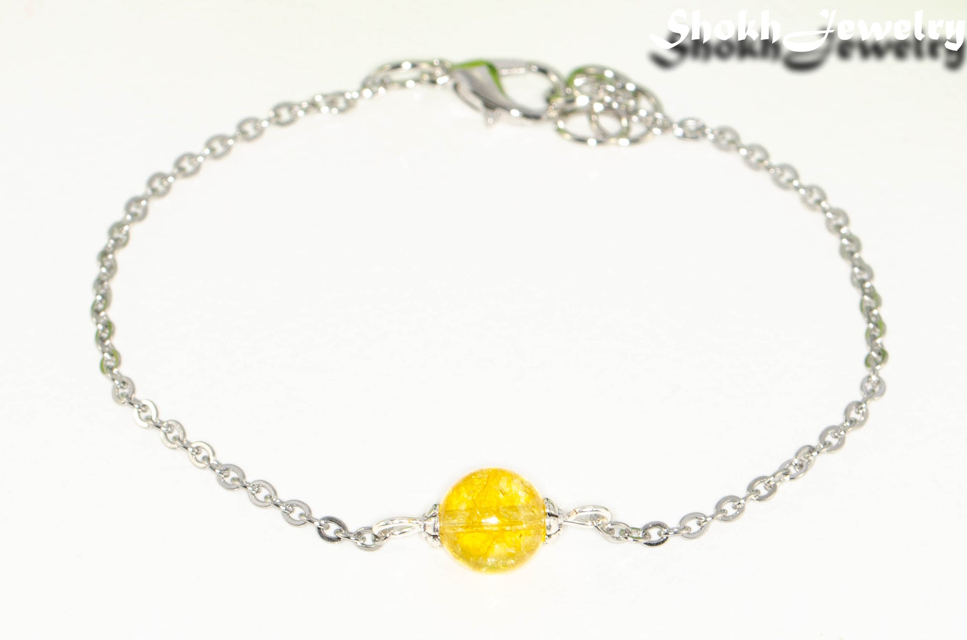 Close up of 8mm Citrine and Chain Anklet.