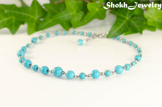 Handmade Turquoise Howlite Link Chain Anklet.