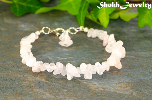 Natural Rose Quartz Crystal Chip Bracelet.