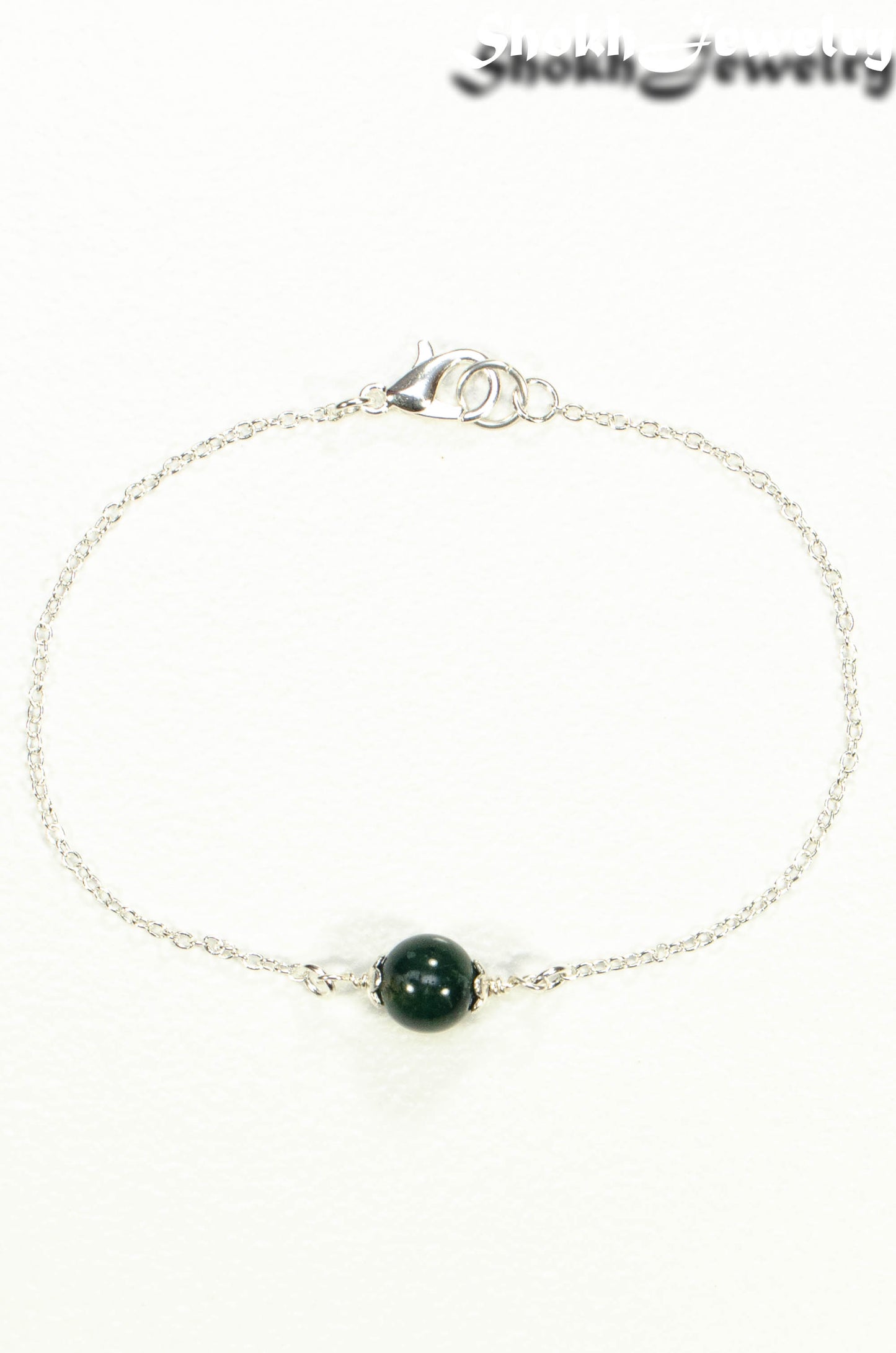 Top view of Minimal Moss Agate Bracelet.