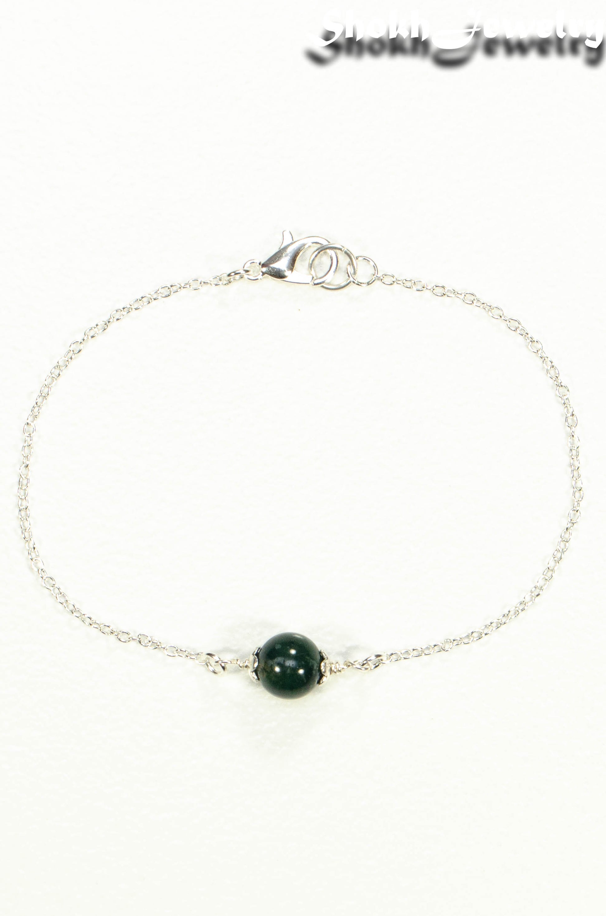 Top view of Minimal Moss Agate Bracelet.