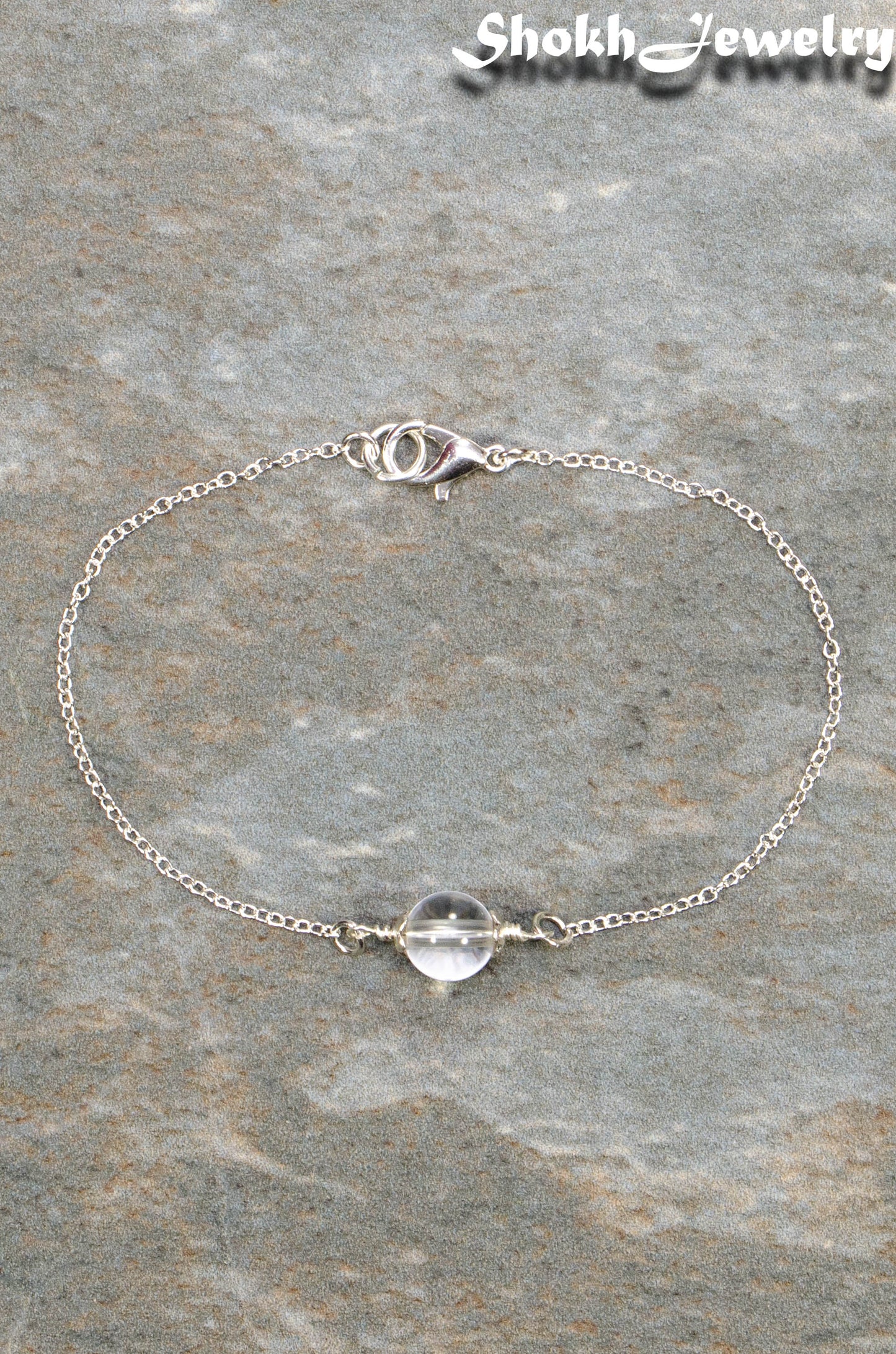 Top view of Minimal Clear Quartz Bracelet.