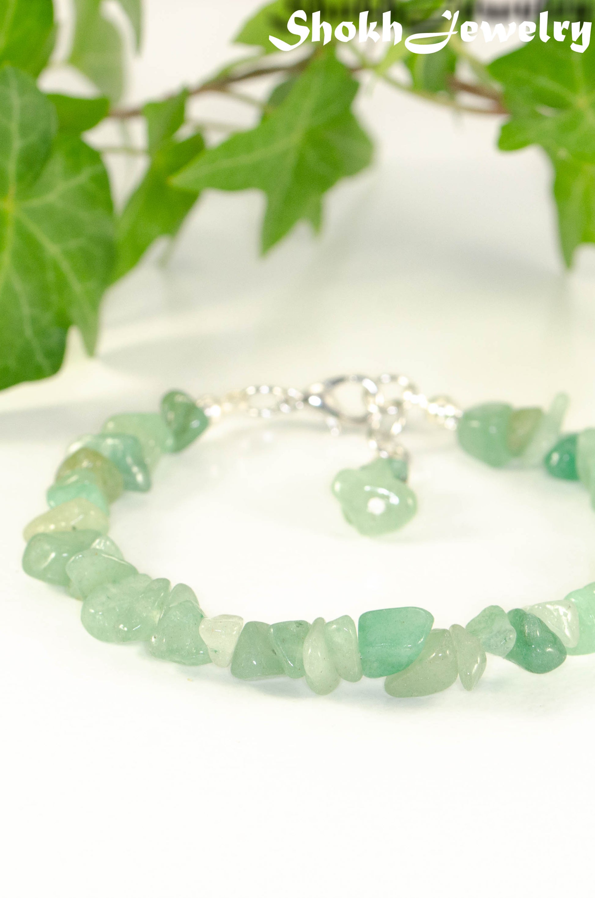 Natural Green Aventurine Crystal Chip Bracelet.