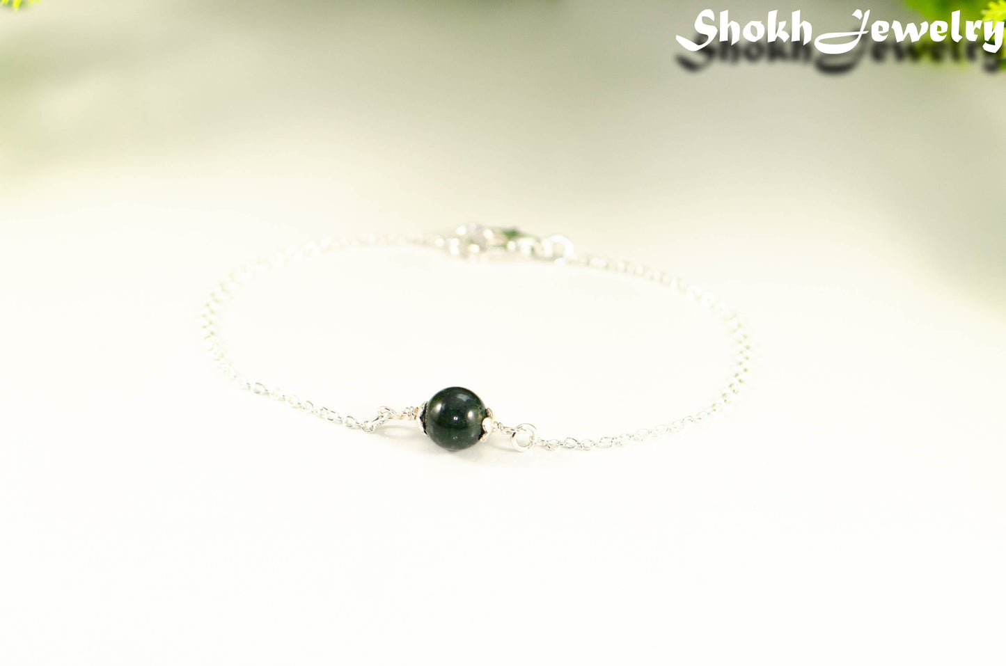 Minimal Moss Agate Bracelet with clasp.
