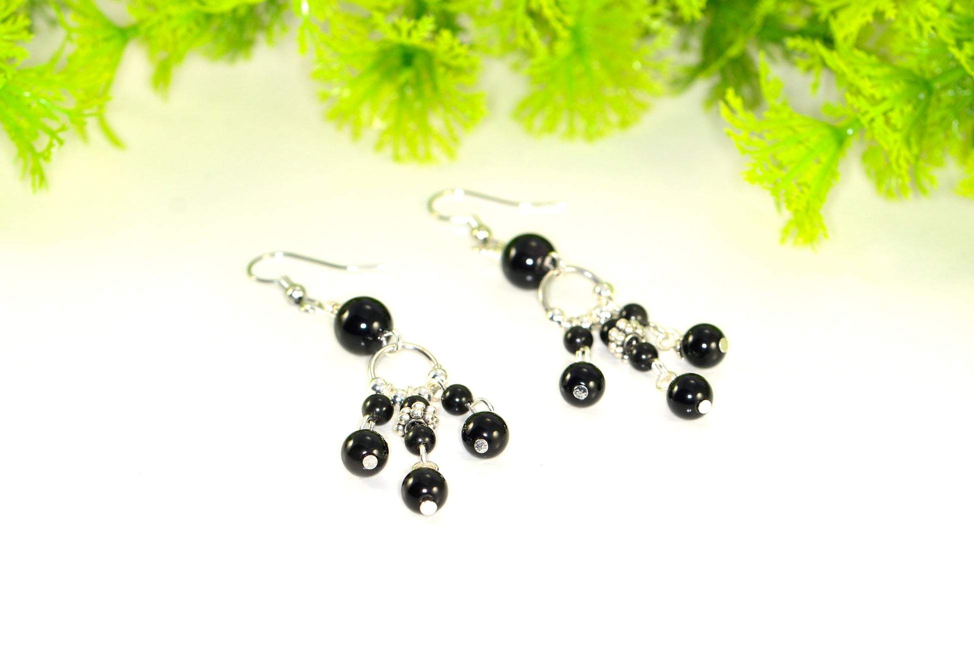 Statement Black Obsidian Chandelier Earrings for women.