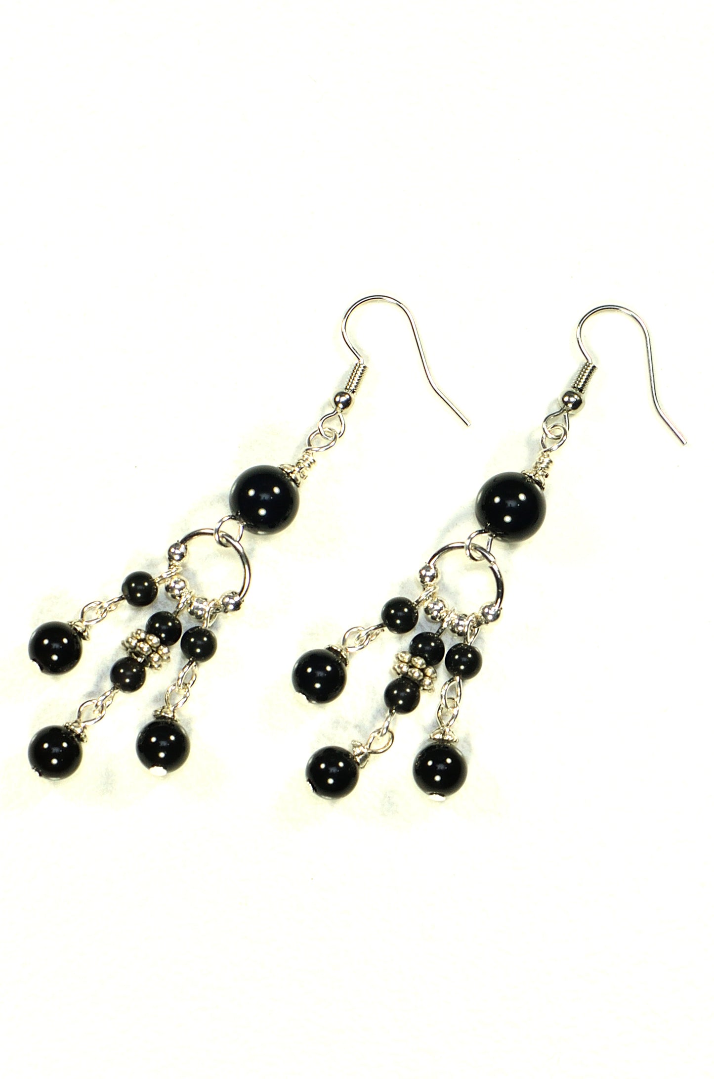 Top view of Statement Black Obsidian Chandelier Earrings.