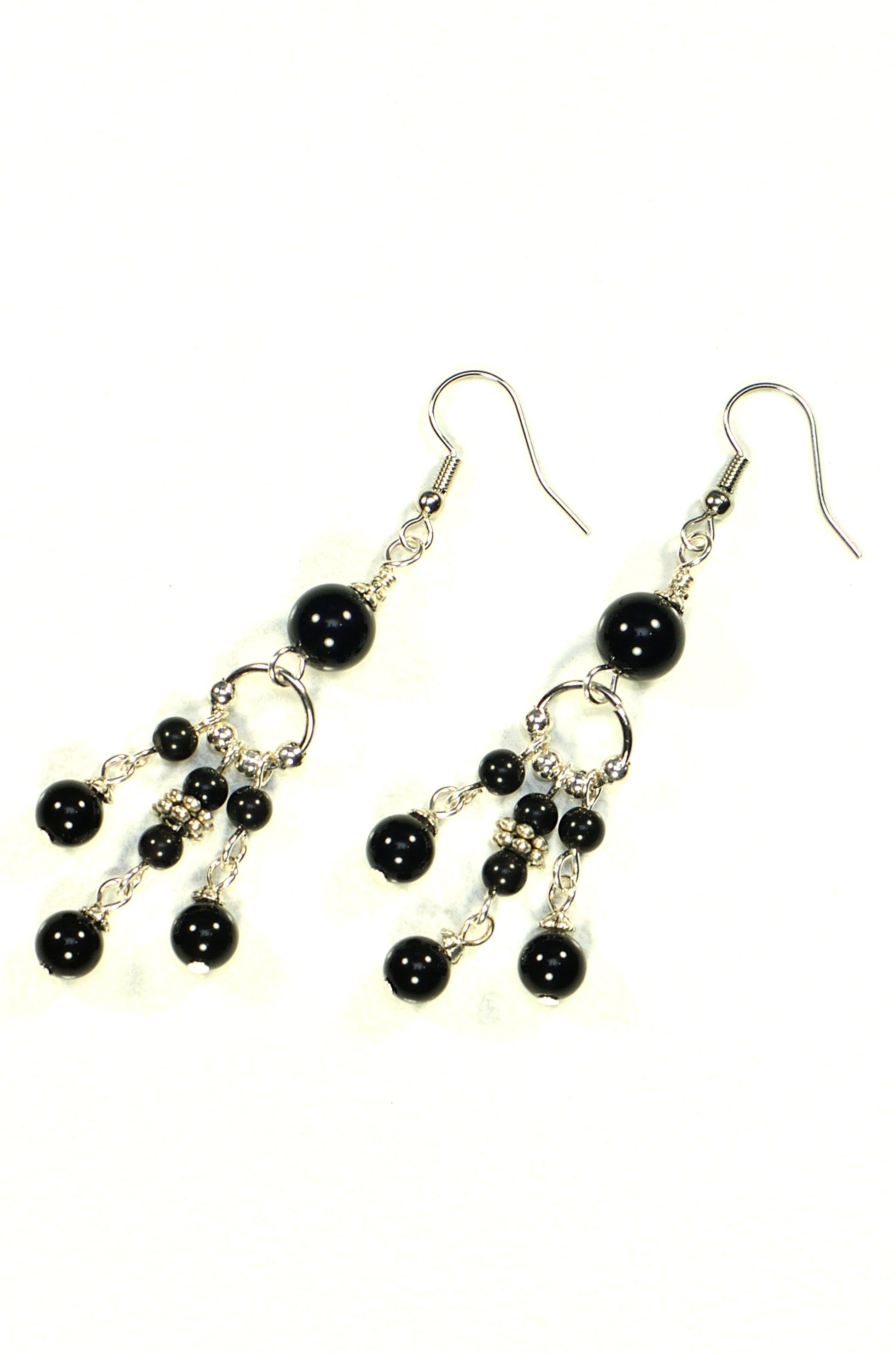 Top view of Statement Black Obsidian Chandelier Earrings.