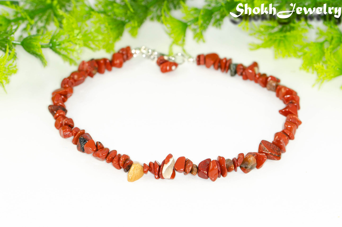 Natural Red Jasper Crystal Chip Anklet.