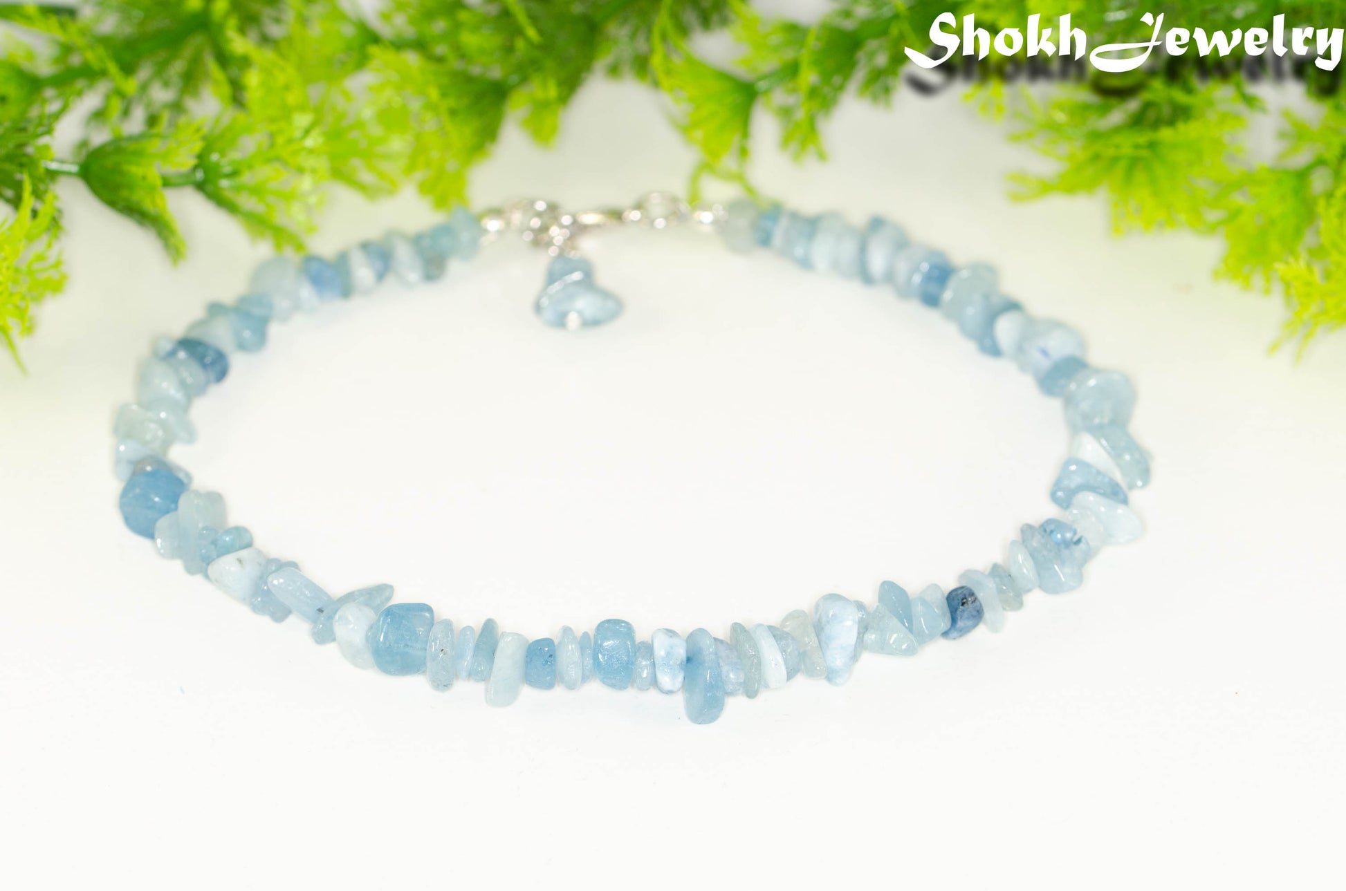 Natural Aquamarine Crystal Chip Anklet