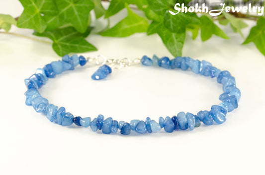 Natural Blue Quartzite Crystal Chip Anklet.